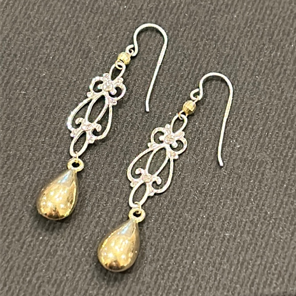 Michael Anthony 10k gold and 925 silver Delicate 2-Tone Teardrop Dangle Earrings